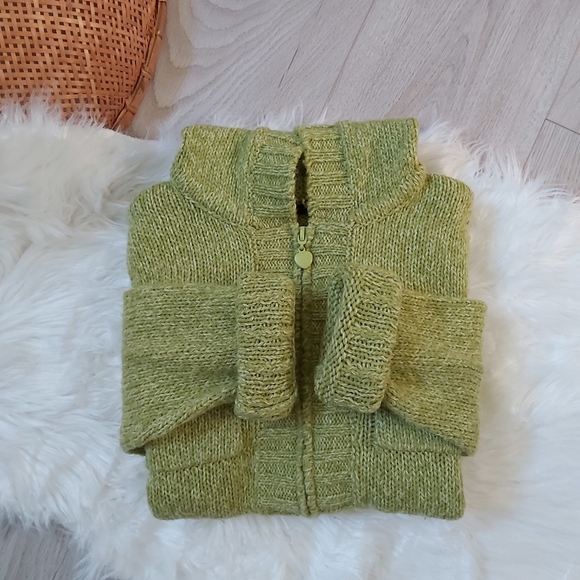Green hooded knit sweater